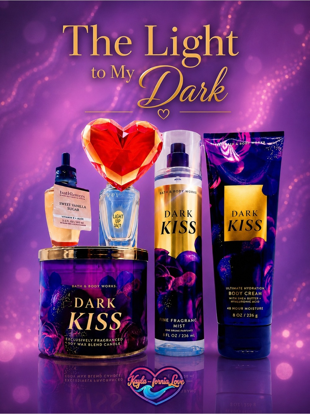 Bath & Body Works Dark Kiss 5 Pc Gift Set Candle Heart Wallflower Plug NWT